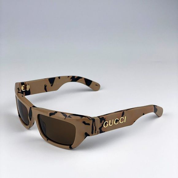 Gucci GG1296S 003 Sunglasses Black Big Spotted Havana Brown Rectangle Unisex - Picture 7 of 10